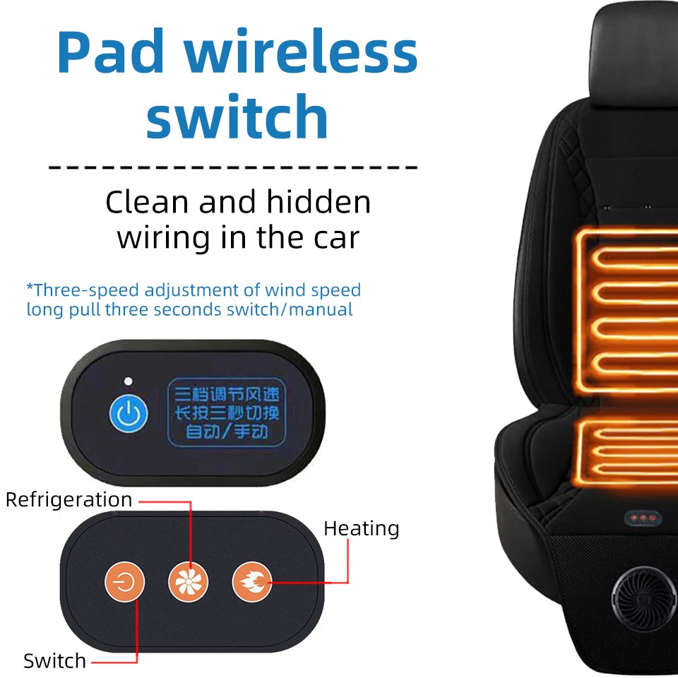 Car Air Condition 2-in-1Cool Seat Cushion Ventilation Heated Seat Backrest Inhaling External Fan Blow Easy To Install Seat Pad