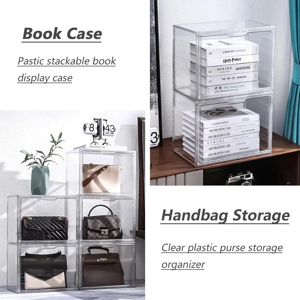 Clear Stackable Acrylic Display Case with Magnetic Lid for Collectibles and Cosmetics Storage (5 Pack, X-Large)