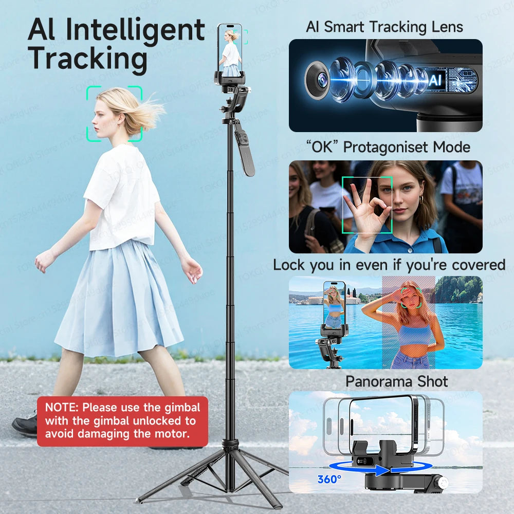 C16 Handheld Gimbal Stabilizer 360° Rotation Selfie Stick Tripod for Phone AI Tracking Quadruped for Smartphone Action Camera