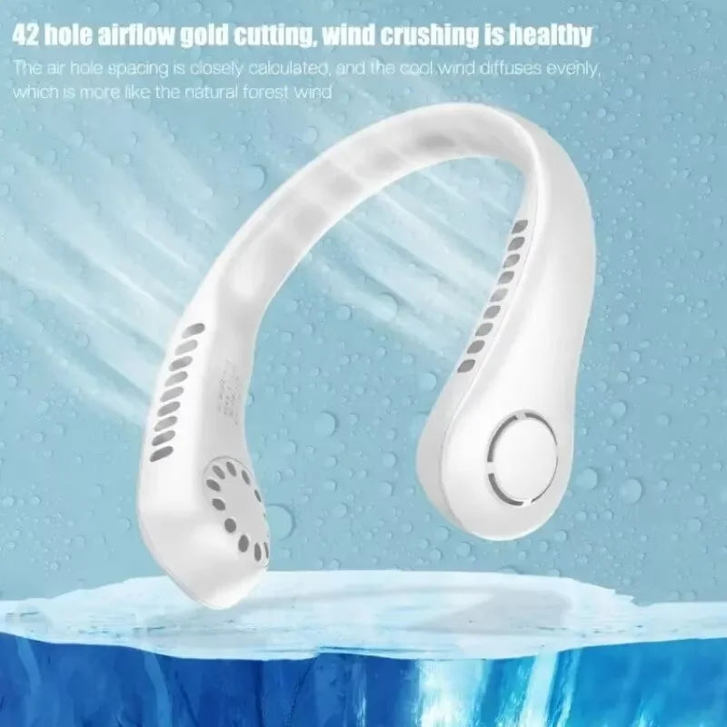 2026 New Mini Neck Mounted Fan Portable Bladeless Neck Rechargeable Air Cooler 3 Speed Mini Summer Sports Fan Outdoor Long endur