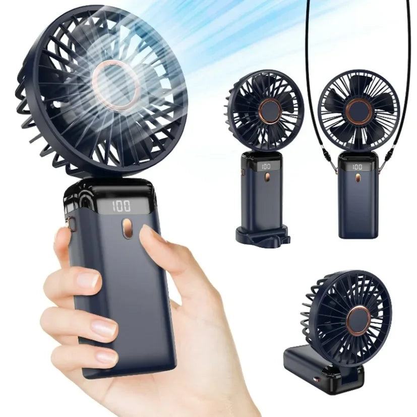NEW Foldable Handheld Portable Fan Mini Foldable HandFan with USB Rechargeable Battery Desk Outdoor Neck Hanging 5 Speed Fan ﻿