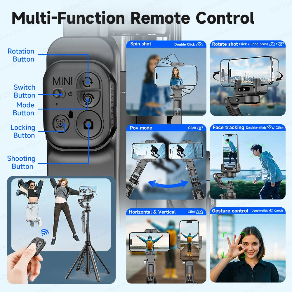 C16 Handheld Gimbal Stabilizer 360° Rotation Selfie Stick Tripod for Phone AI Tracking Quadruped for Smartphone Action Camera