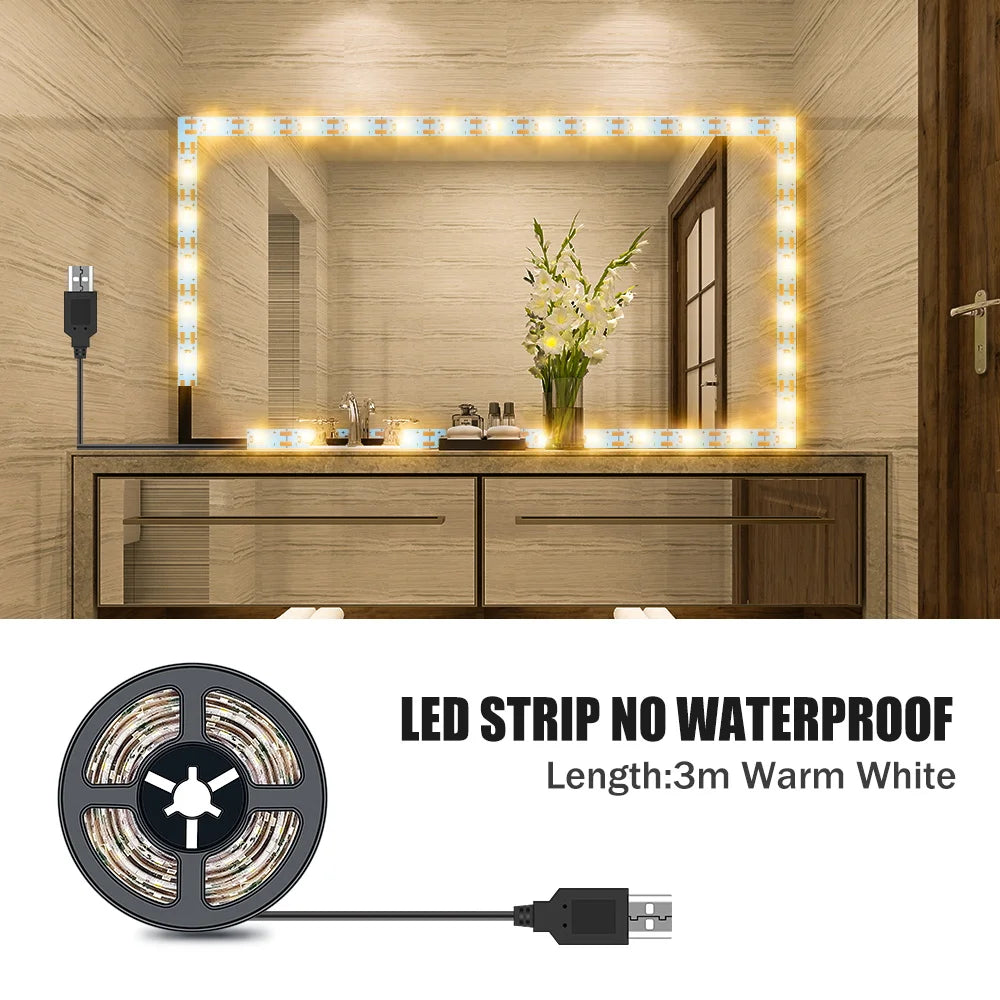 DC5V LED Makeup Mirror Light Strip USB Dressing Table Lamp LED Tape Room Decoration Bedroom Vanity Lights 0.5M 1M 2M 3M 4M 5M