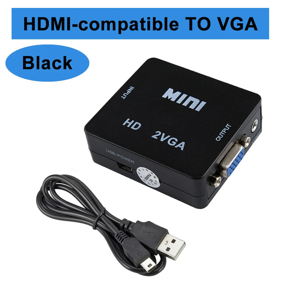 Mini VGA to HDMI-compatible Converter VGA2HDMI Video Box Audio Adapter HDTV 1080P For Notebook PC HD TV Projector TV Portable