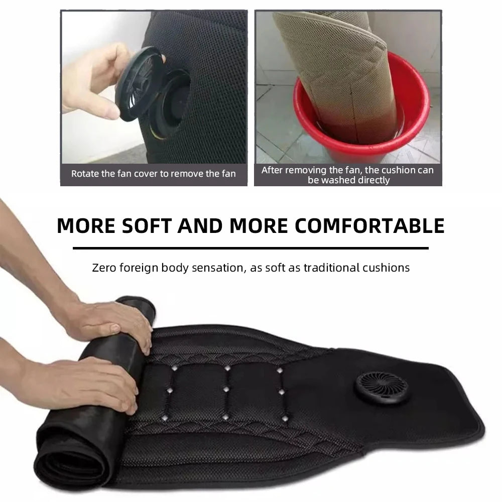 Car Air Condition 2-in-1Cool Seat Cushion Ventilation Heated Seat Backrest Inhaling External Fan Blow Easy To Install Seat Pad