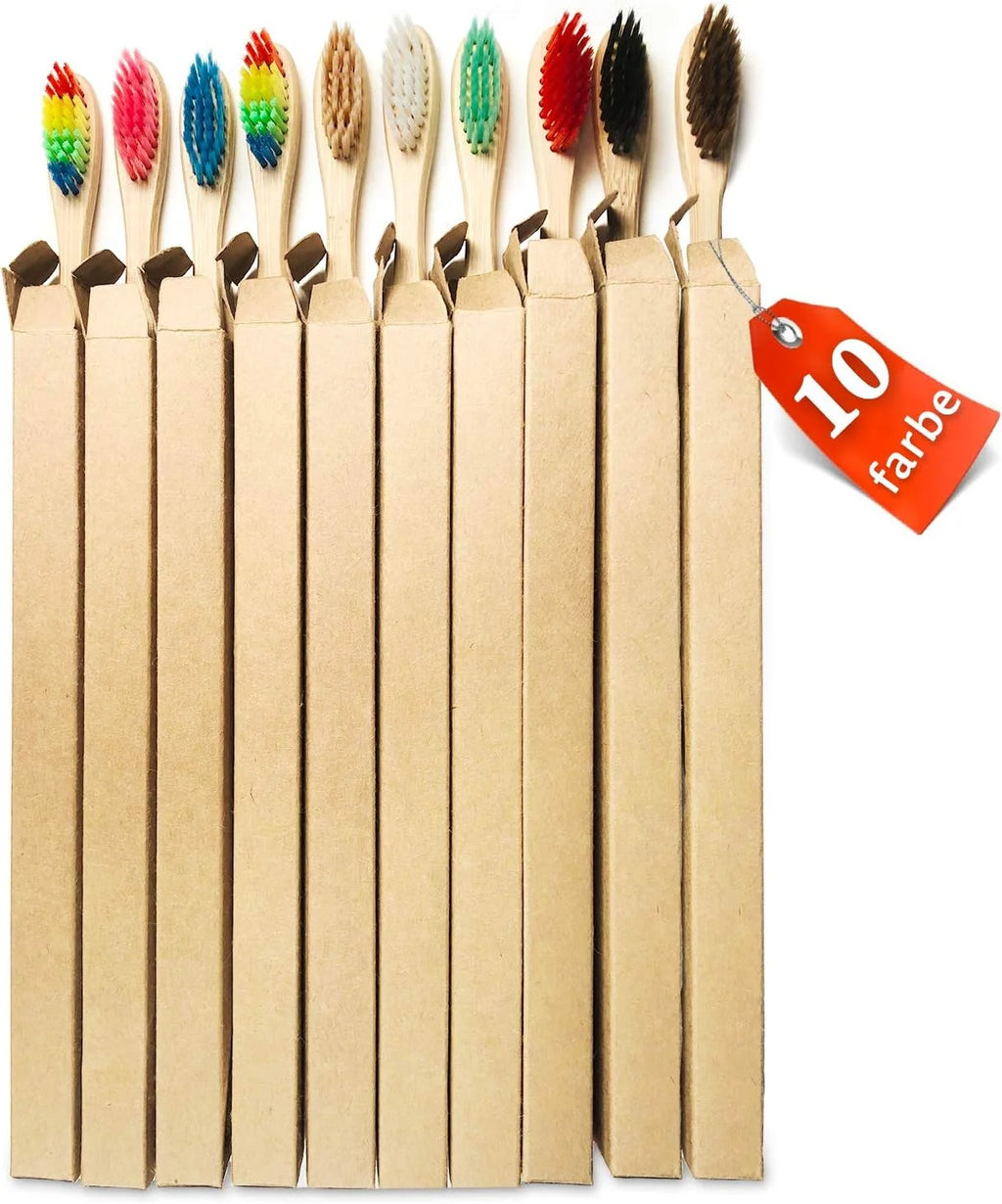 10PCS Natural Bamboo Toothbrush Set Soft Bristle Charcoal Teeth Whitening Bamboo Toothbrushes Soft Dental Oral Care  Adult/Kids