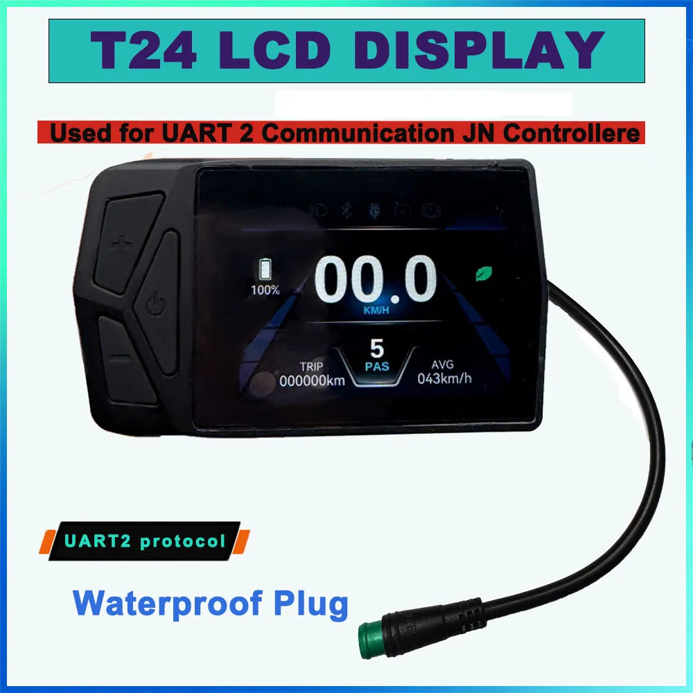 Electric Bicycle T24 LCD Display Screen  24V-72V SM/WP for UART 2 Communication Protocol Controller