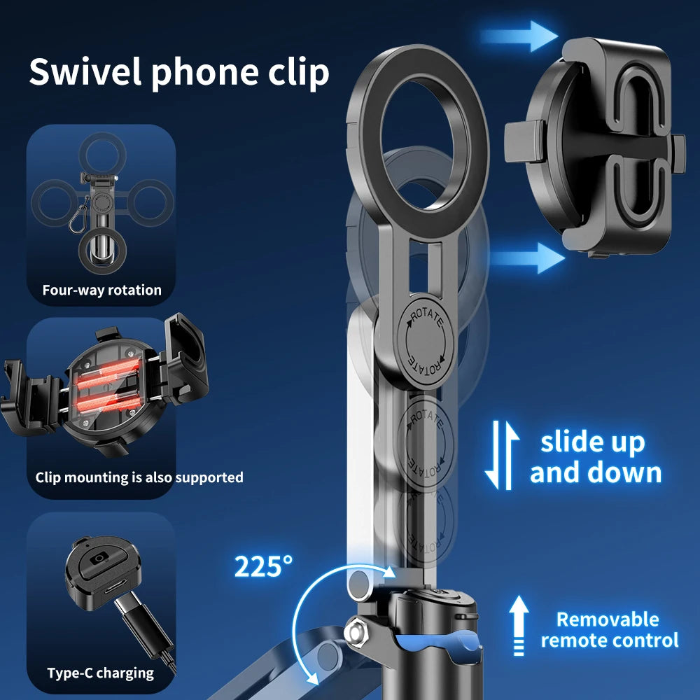 3-in-1 Selfie Stick Tripod with Wireless Remote, 54'' Extendable Phone Tripod Stand with Magnetic Mount, Foldable Phone Tripod f