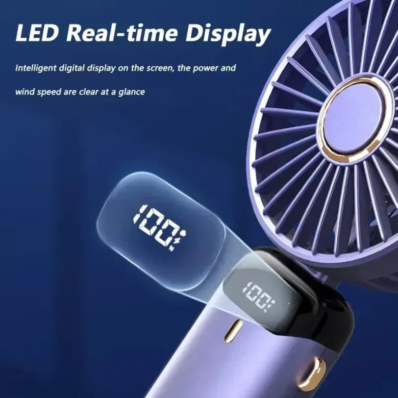 Mini Fan 5000mAh Handheld Foldable Portable Desk Outdoor Neck Hanging 5 Speed USB Rechargeable Fan Phone Stand Display Screen
