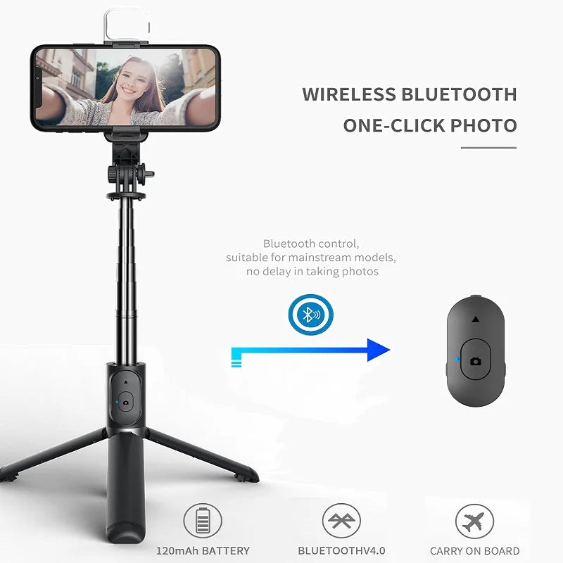 Wireless Bluetooth Selfie Stick Tripod Stand With LED Fill Light Foldable Tripod For iPhone Phone Live Streaming Remote Control