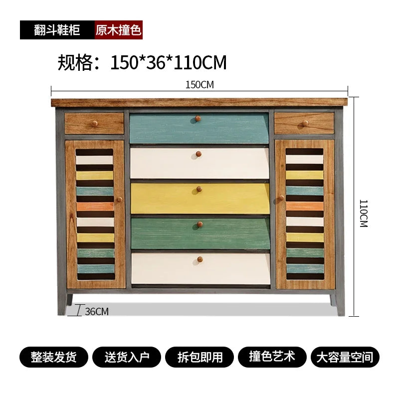 XL  American country shoe cabinet solid wood living room porch cabinet multi-functional locker