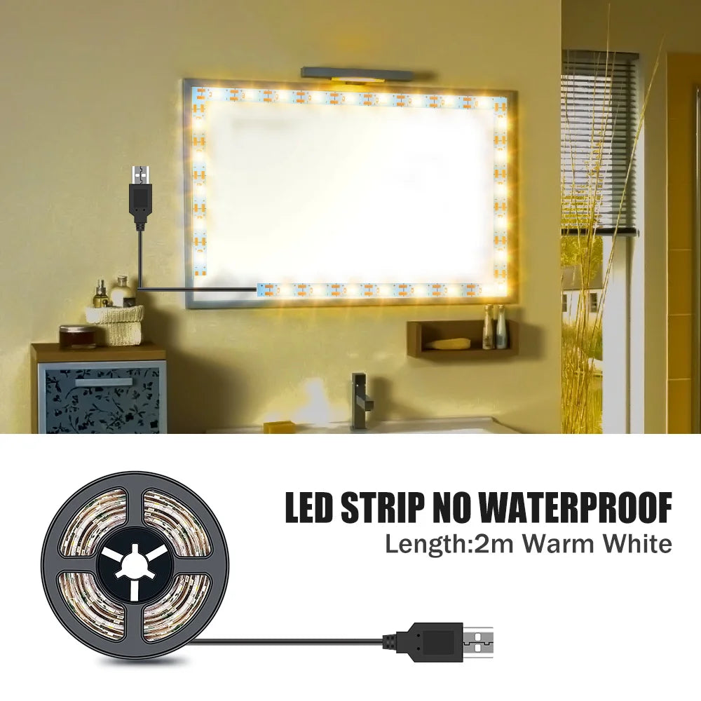 DC5V LED Makeup Mirror Light Strip USB Dressing Table Lamp LED Tape Room Decoration Bedroom Vanity Lights 0.5M 1M 2M 3M 4M 5M