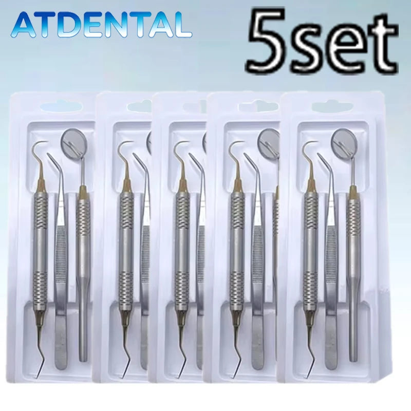 5pcs Dental Double Ended Mouth Mirror Probe Tweezers Tool Dentist Teeth Whitening Cleaning Kit