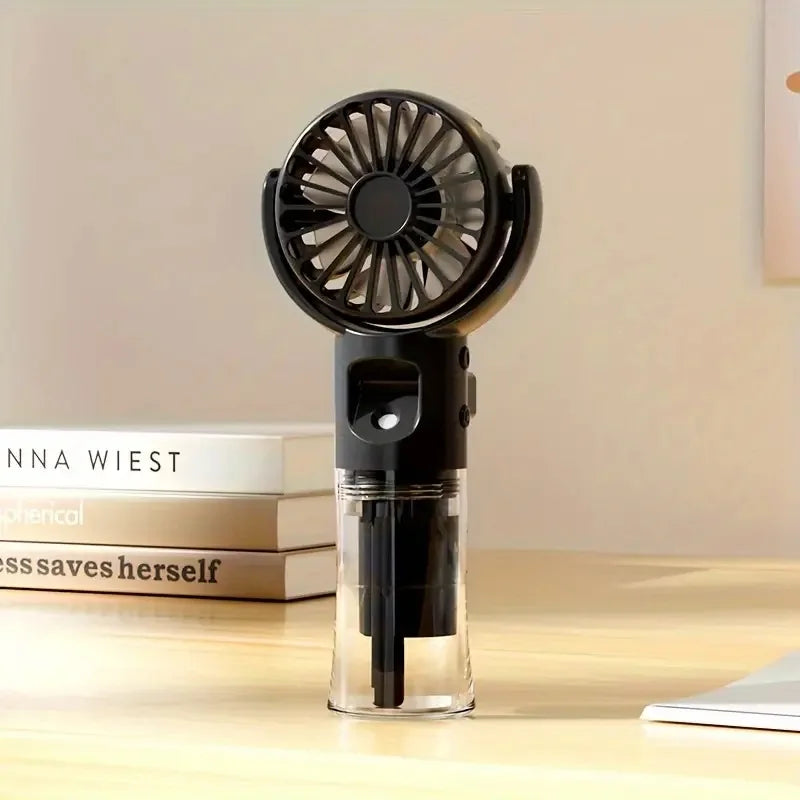 Portable hand-held spray fan with humidifier -4-speed adjustment, USB charging, suitable for desk or travel,