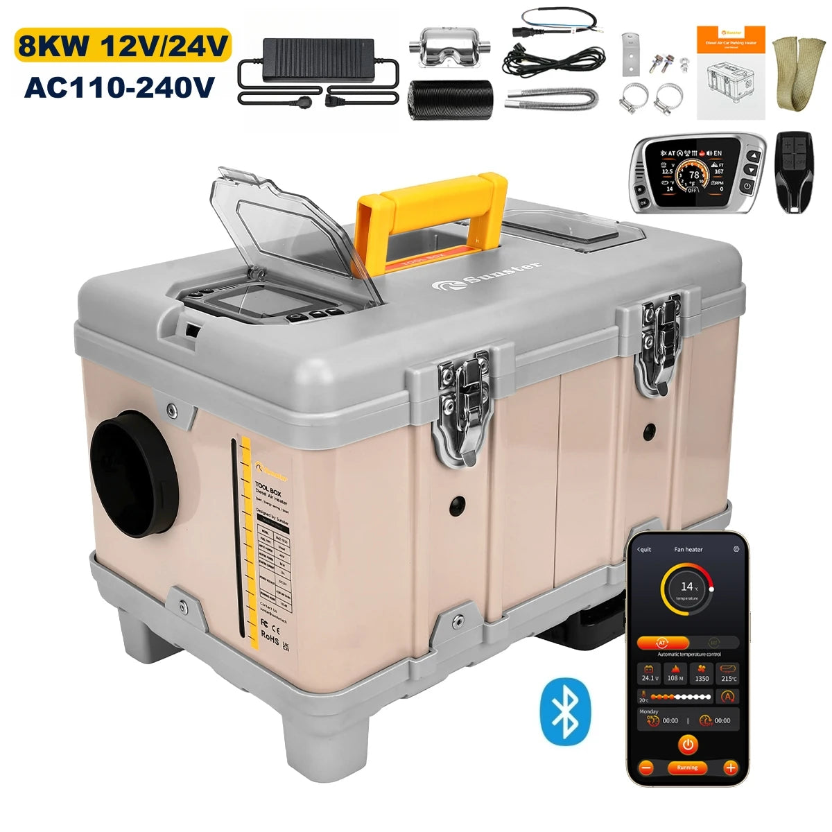 TB10 8KW Diesel Air Heater 12V/220V Diesel Parking Heater With Auto Thermostat&Ventilation Mode For Houses Tent Garage Camping