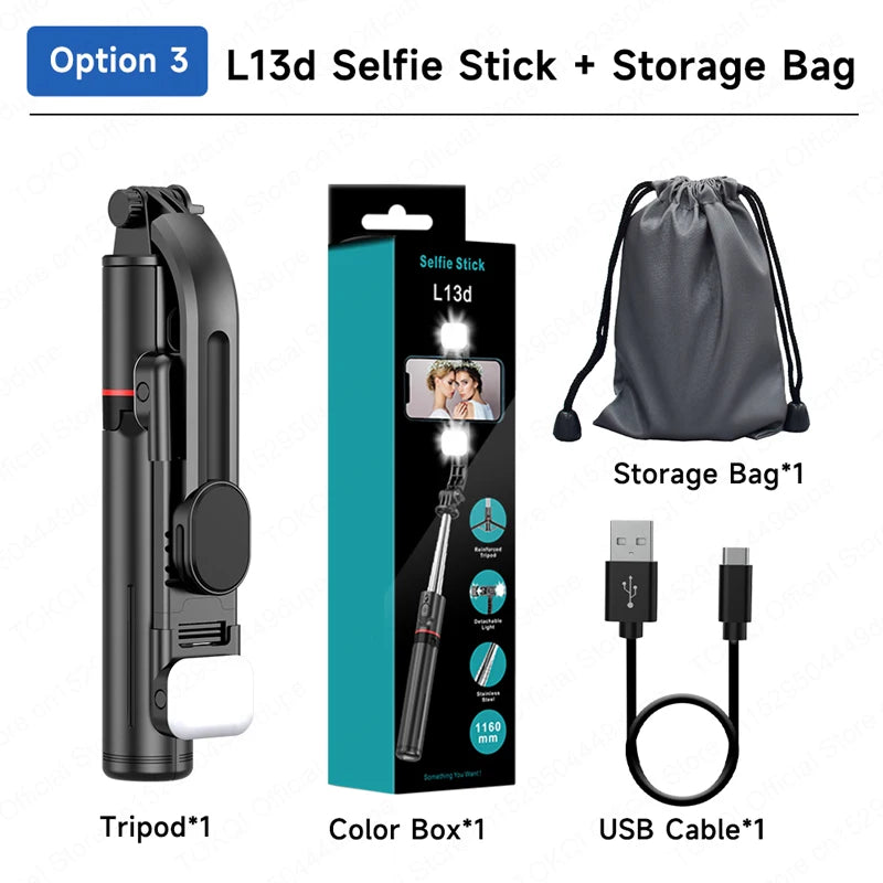 TOKQI L13d Selfie Stick Tripod with Fill Light Wireless Bluetooth, 45.66in Bracket, Portable Tripod for iPhone 17/16 Smartphones