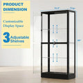 65 H 4-Tier Glass Display Cabinet with Adjustable Shelves, Lockable, Lighted for Collectibles, Black