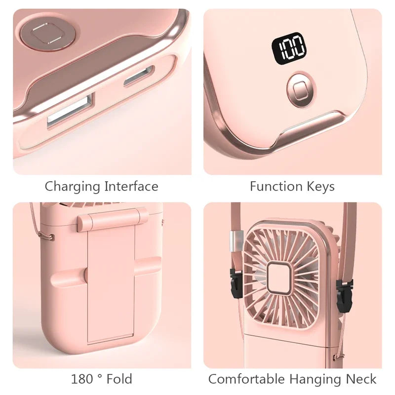 Mini Usb Rechargeable Fan Foldable Neck Hanging and Desktop Dual Use Fan for Home and Outdoor Cooling