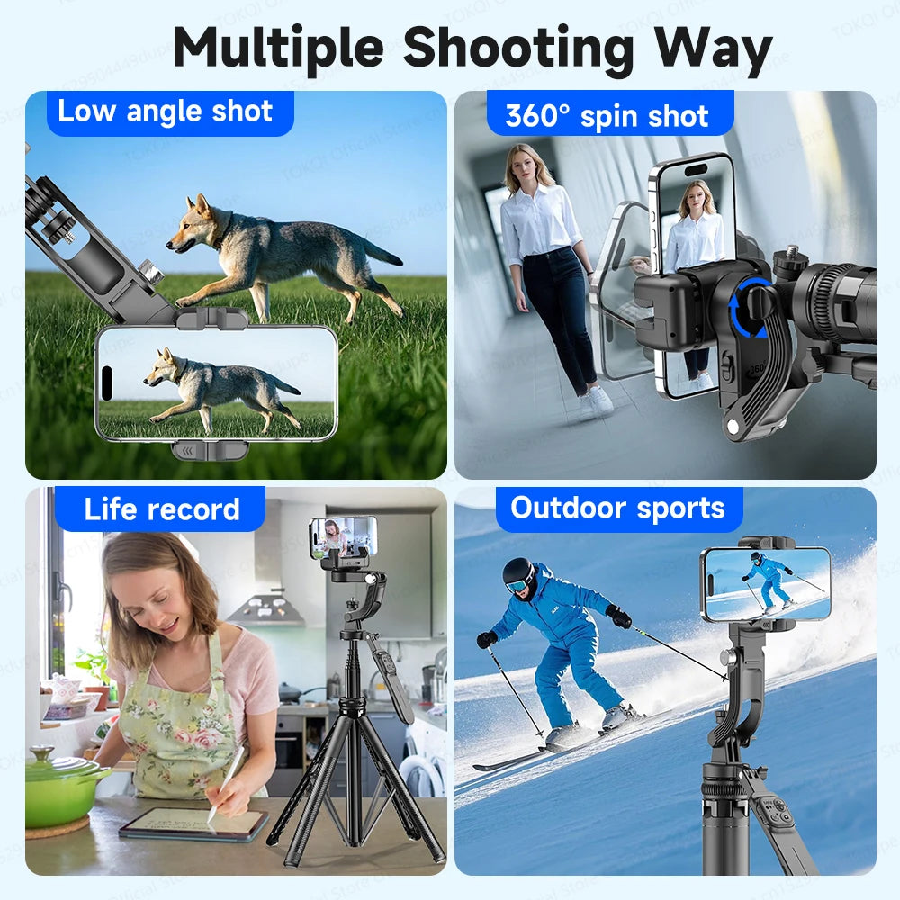 C16 Handheld Gimbal Stabilizer 360° Rotation Selfie Stick Tripod for Phone AI Tracking Quadruped for Smartphone Action Camera