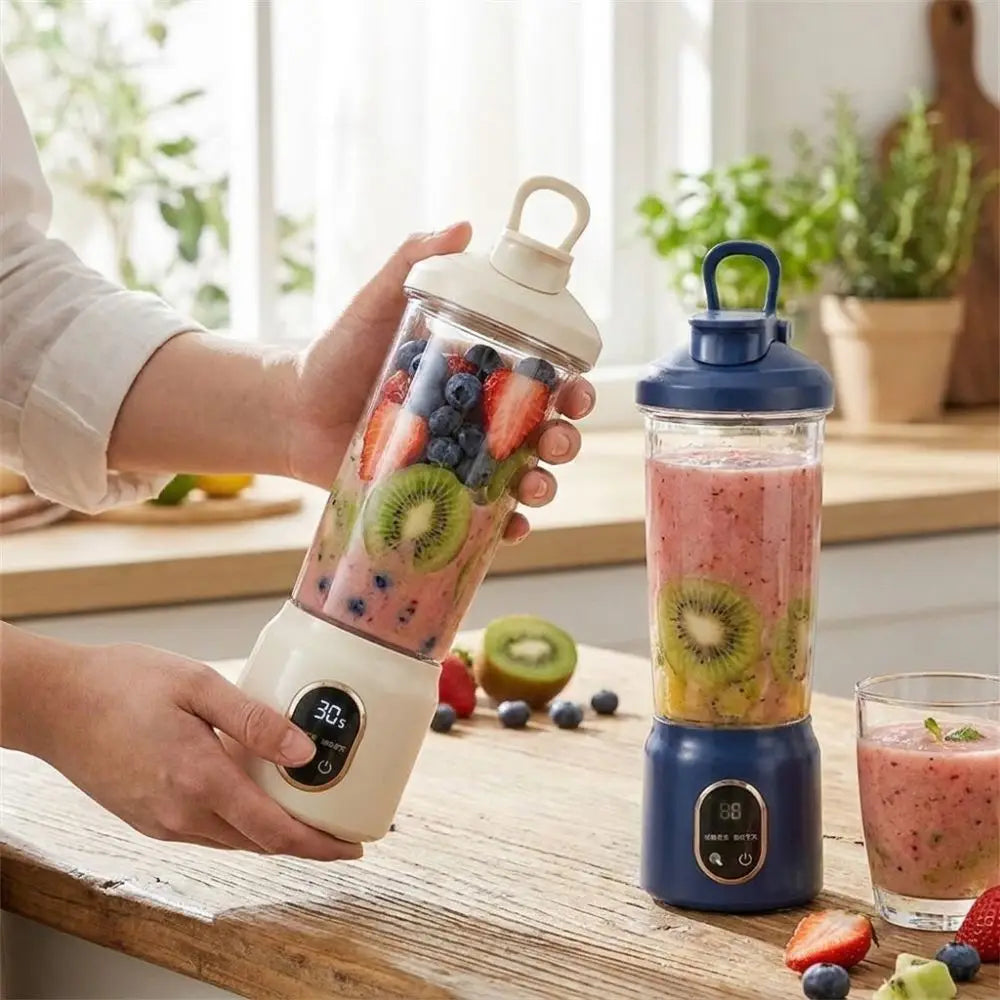 USB Rechargeable Portable Electric Juicer 600ML Capacity Cordless Juice Cup Blender Plastic Digital Display Fruit Blender