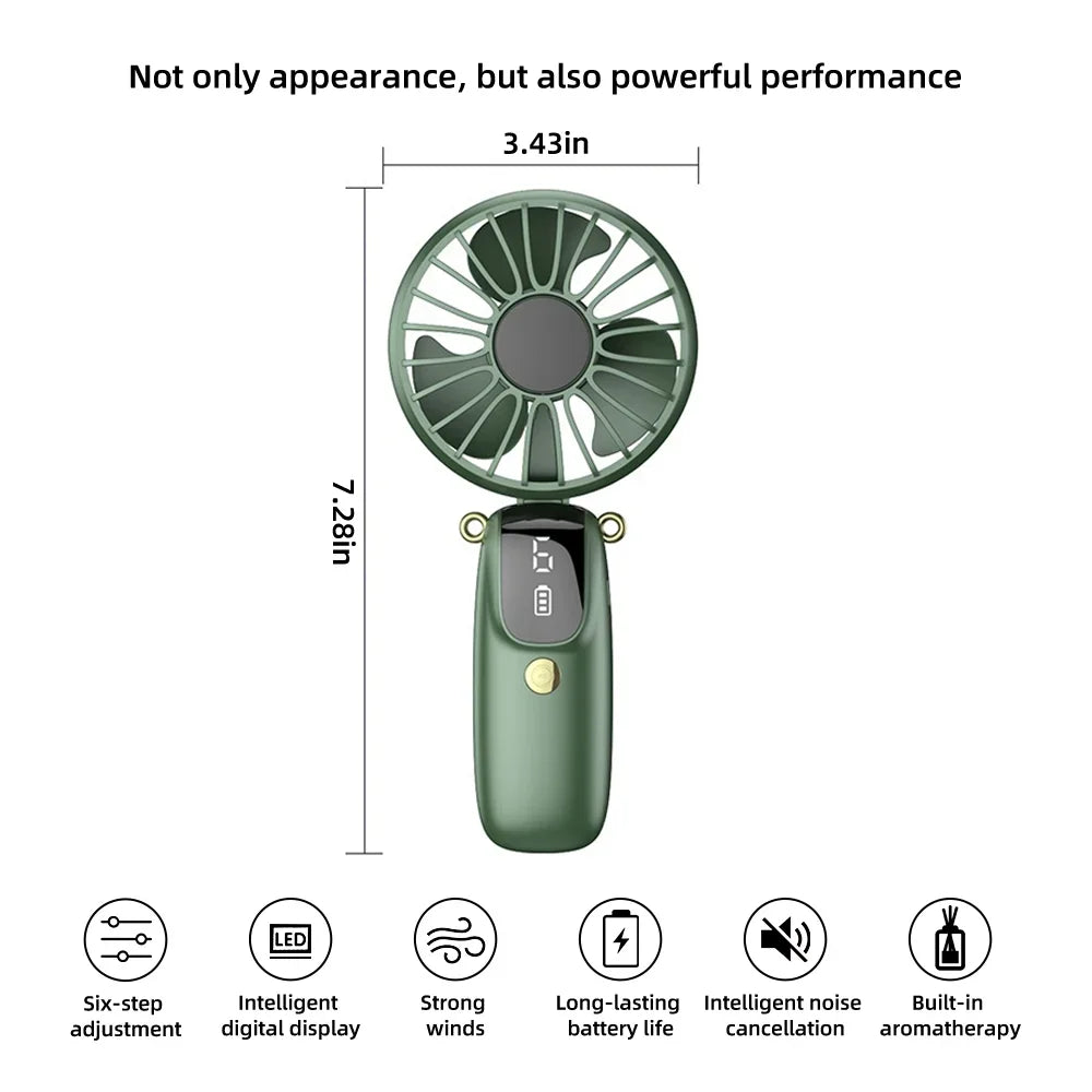 Handheld Mini Fan with 6 Speed Settings, USB Rechargeable, Foldable Design, Phone Stand & Neck Hanging, Portable for Desk/Outdoo