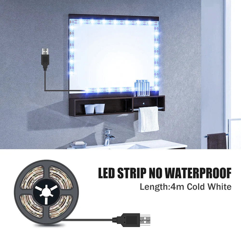 DC5V LED Makeup Mirror Light Strip USB Dressing Table Lamp LED Tape Room Decoration Bedroom Vanity Lights 0.5M 1M 2M 3M 4M 5M
