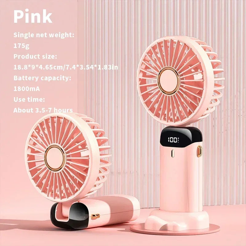 NEW Foldable Handheld Portable Fan Mini Foldable HandFan with USB Rechargeable Battery Desk Outdoor Neck Hanging 5 Speed Fan ﻿
