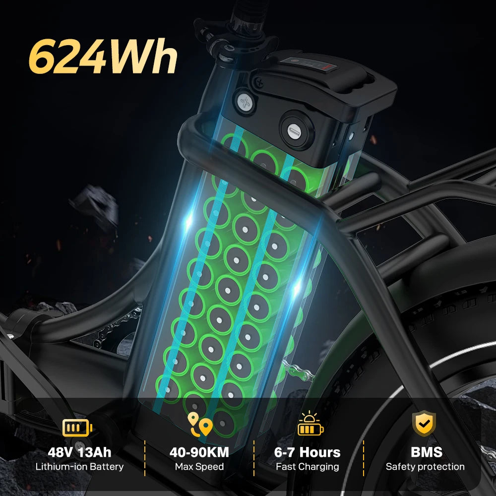 Hot Selling Long-Range 20*4 Inch Fat Tire 7 Speed 48V Foldable City Electric Bike with Lowest Wholesale Price