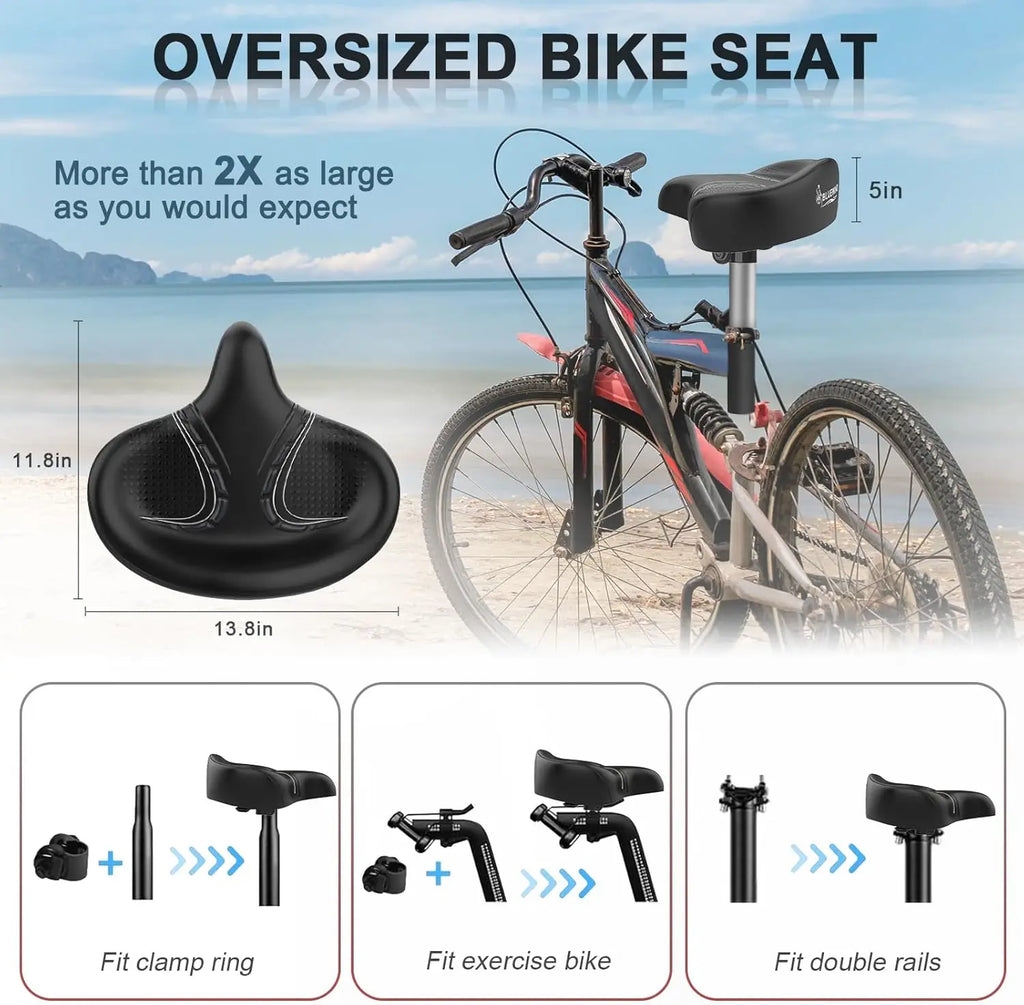 Oversized Bike Seat with Backrest, Universal Fit for Electric and Stationary Bikes, Comfortable for Men & Women