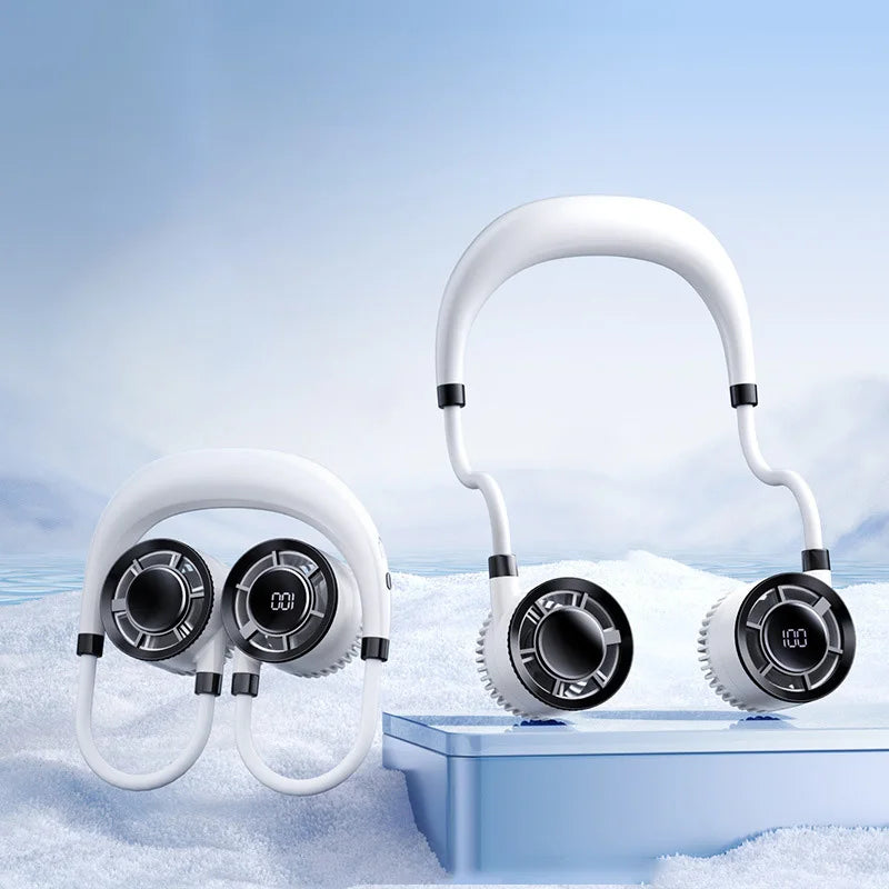 2025 Neck Hanging USB Small Fan Rechargeable Mini Portable Small Portable Light Sound High Wind Power