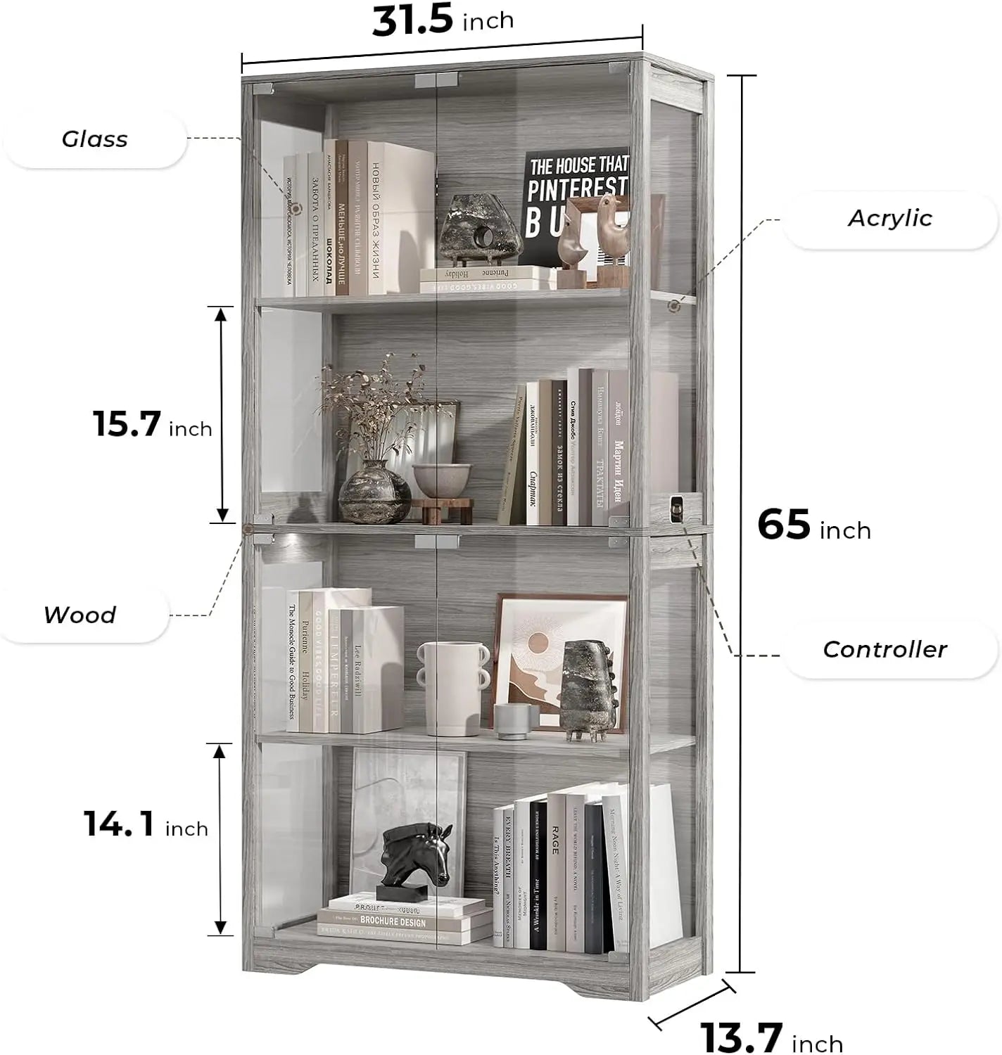 SGIAWETA-Display Cabinet with Glass Doors, 4-Tier Curio Cabinet with 3 Color Lights for Collectibles, Glass-birthday gift