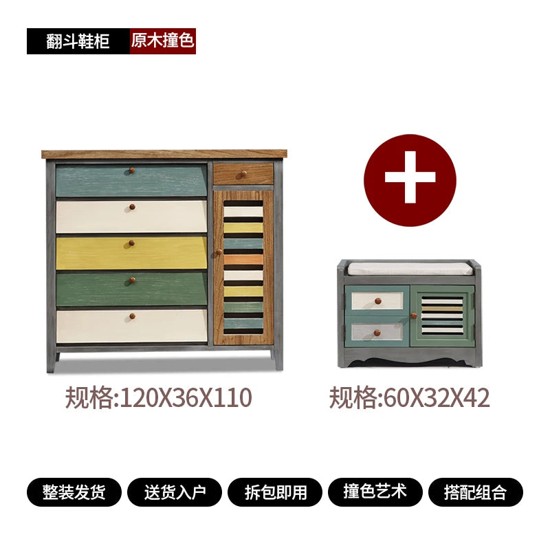 XL  American country shoe cabinet solid wood living room porch cabinet multi-functional locker