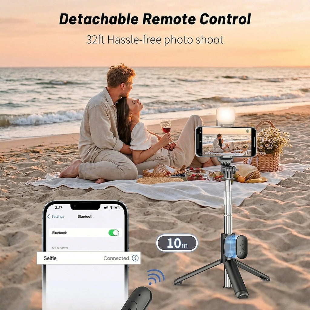 70'' Selfie Stick Tripod with Ring Light & Bluetooth Remote – Extendable Phone Stand for Vlogging, Live, Travel, iPhone/Android