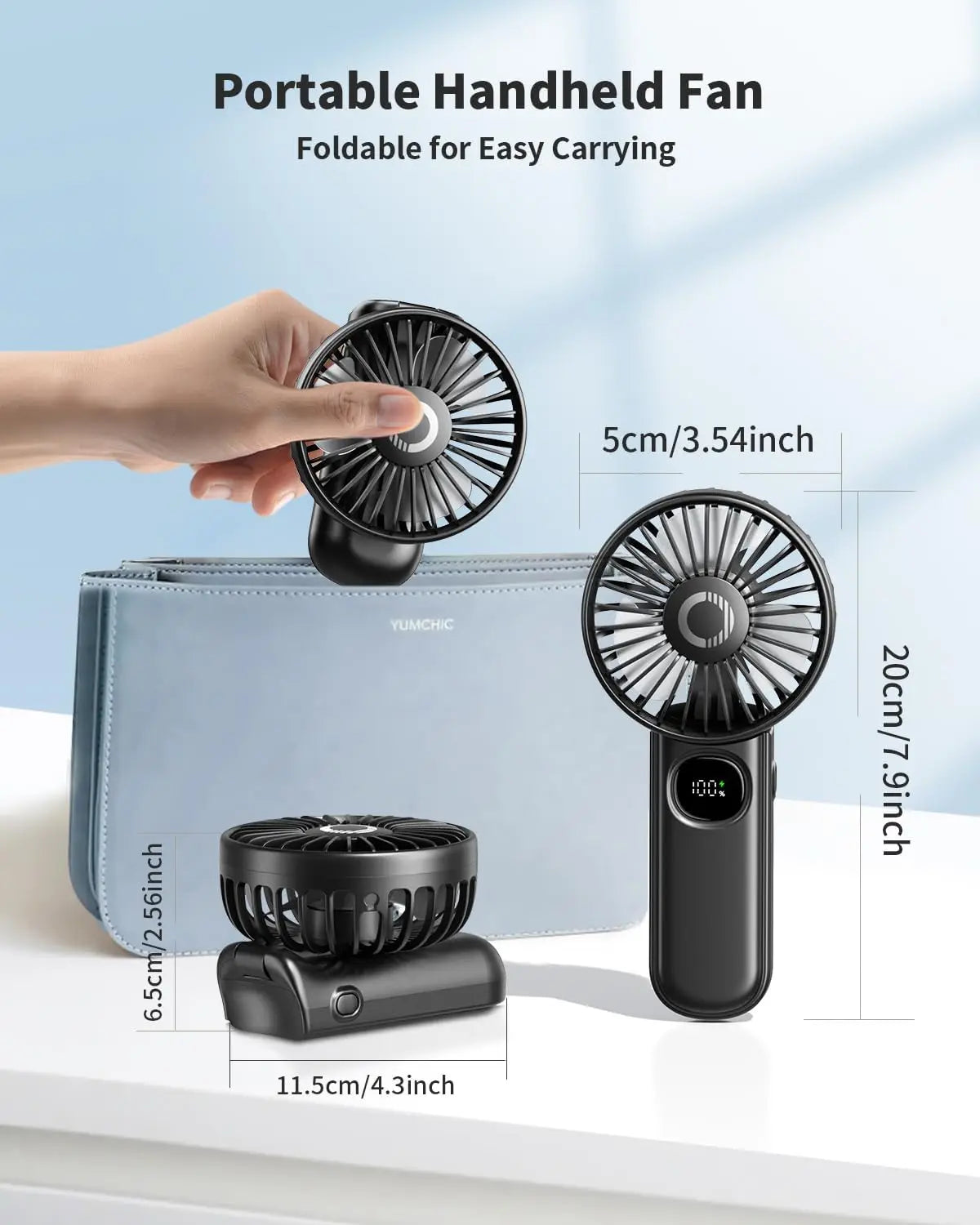 3-in-1 Foldable Fan with LED Display, 3000mAh, Handheld/Neck/Desk, Personal Mini Fan for Travel Beach Outdoor