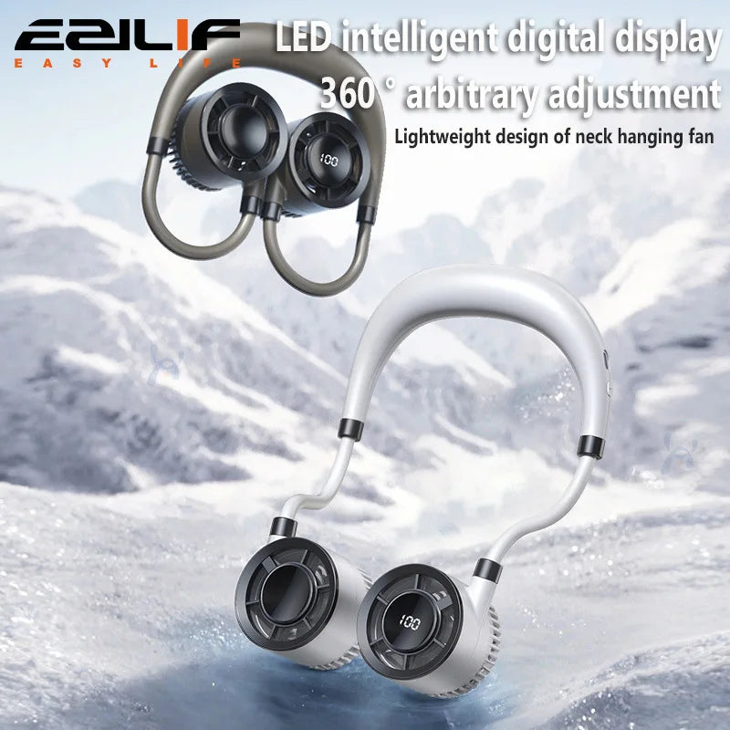 2025 Neck Hanging USB Small Fan Rechargeable Mini Portable Small Portable Light Sound High Wind Power