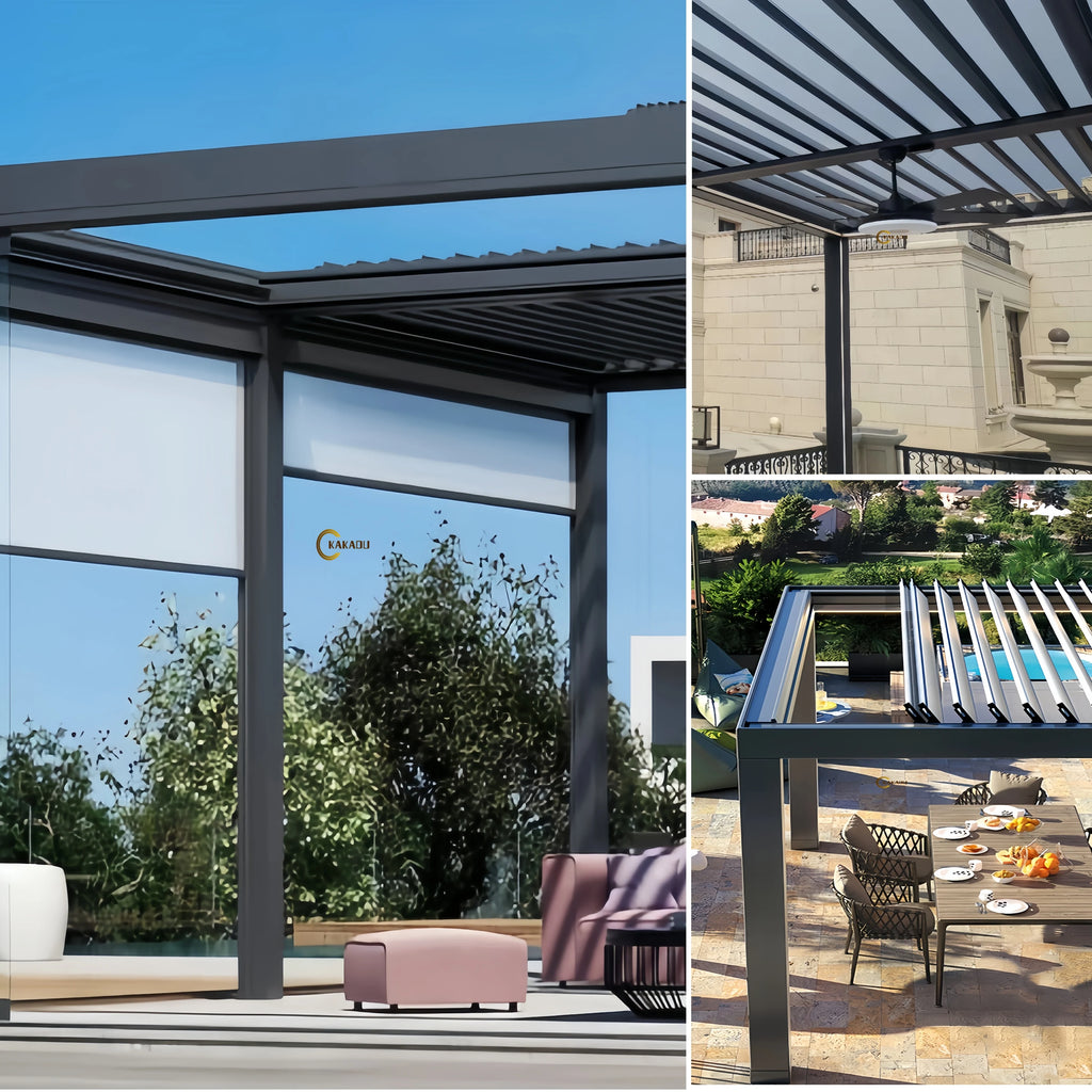 KAKADU 779 Motorised Aluminium Outdoor Bioclimatic Pergola Custom Modern Waterproof Outdoor Pergola Garden Louver Roof Pergola