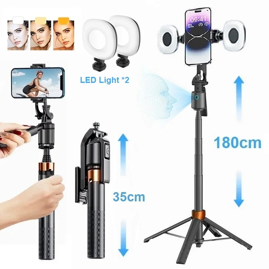 180cm/70.9in Tall 360°Rotation Gimbals Stabilizer Bluetooth Selfie Stick Face Track Phone Holder Tripod for Mobile Camera GoPro
