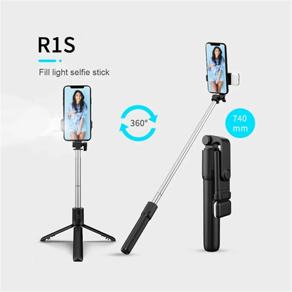 Wireless Selfie Stick Foldable Tripod Stand With Bluetooth Remote Extendable Tripod With LED Light For Cell Phone Live Streaming