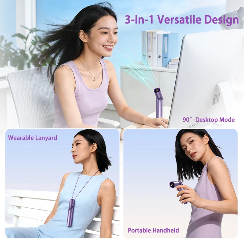 Mini Cooling Fans, Portable Lipstick Size Neck Hanging Fan, Easy To Carry USB Rechargeable Ice Compress Digital Display Handheld