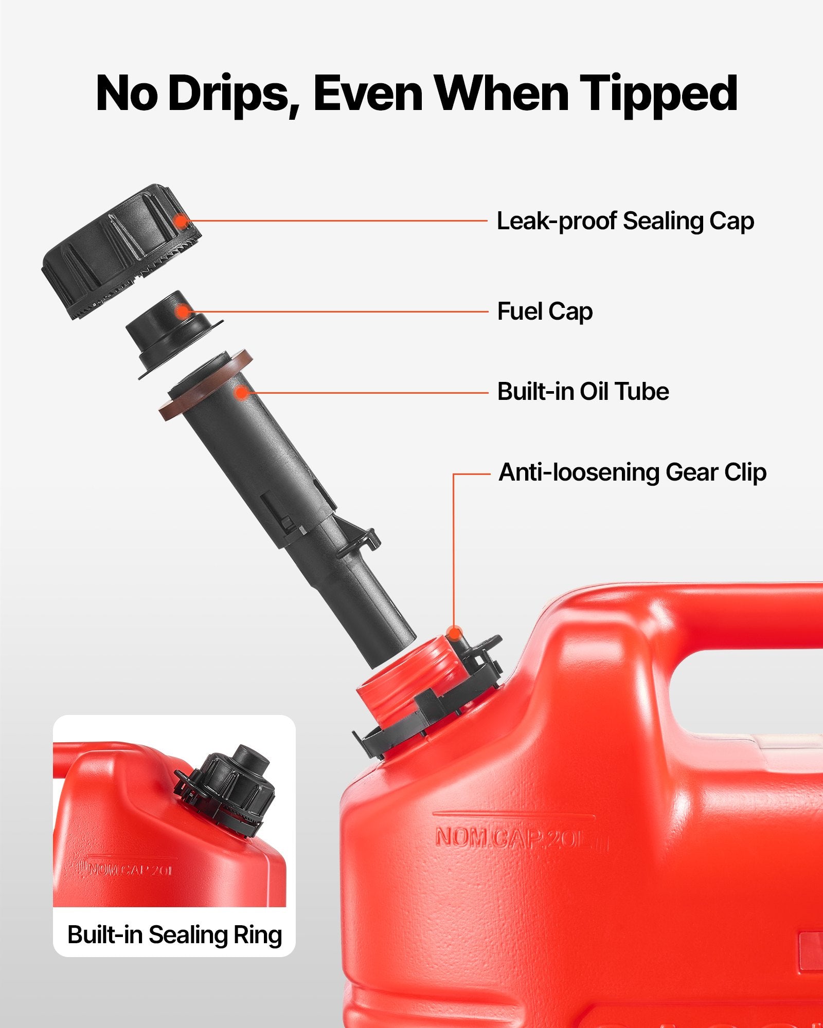 Fuel Container, 5 Gallon, Gas Tank With Spout & Clear Scale, 15 L/min