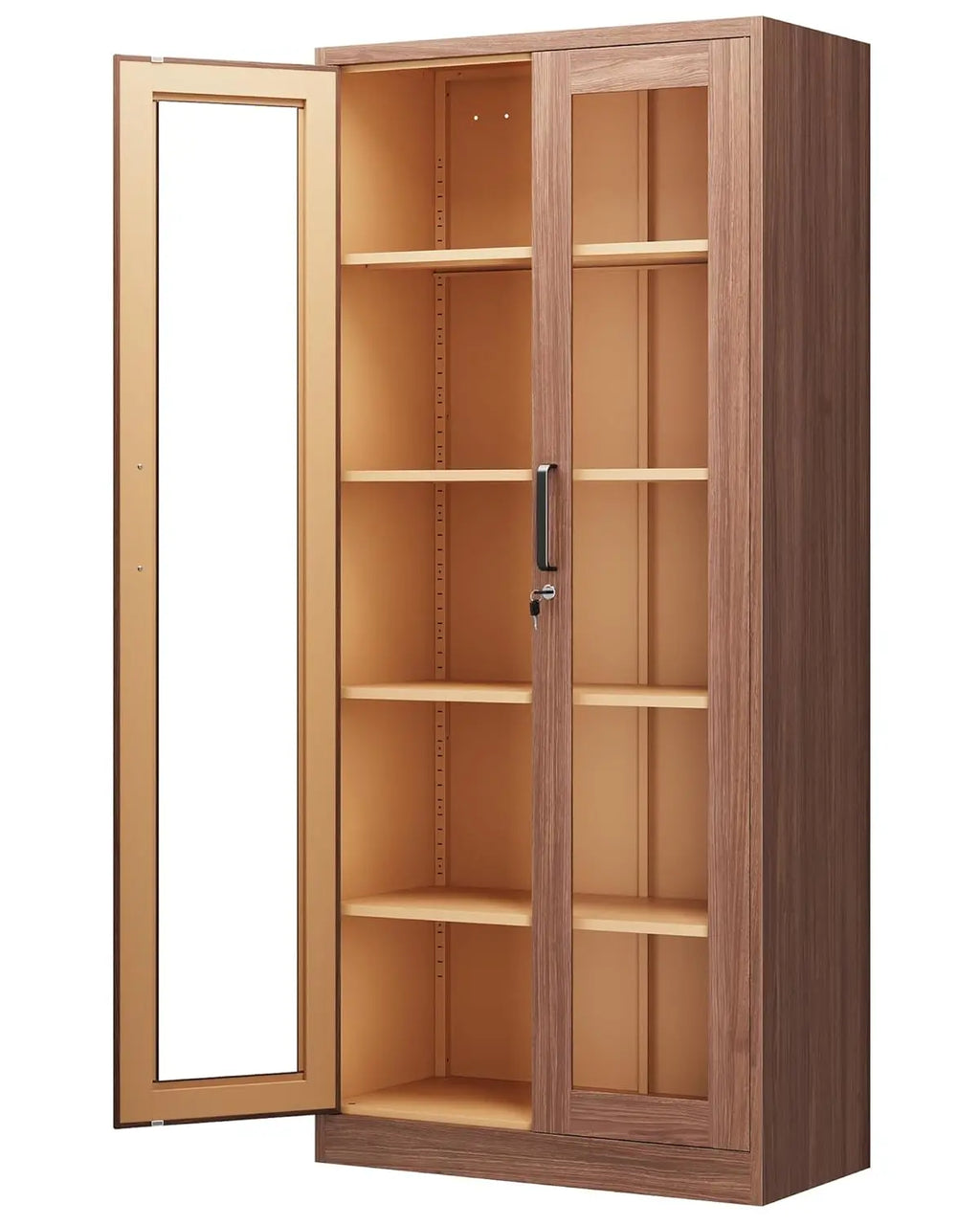 71in Metal Display Cabinet Glass Doors 4 Adjustable Shelves Lock Home Office Custom