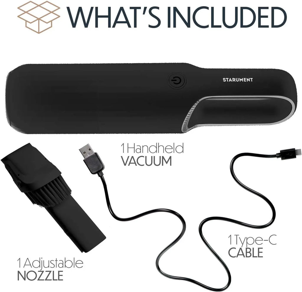Portable Hand Vacuum Cleaner Cordless Rechargeable with USB-C, Lightweight for Home Car Pet Hair, Compact Design - Black