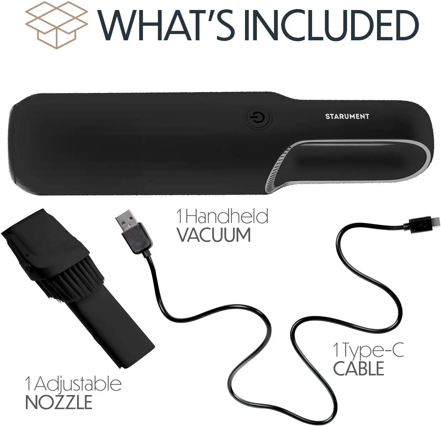 Portable Hand Vacuum Cleaner Cordless Rechargeable with USB-C, Lightweight for Home Car Pet Hair, Compact Design - Black