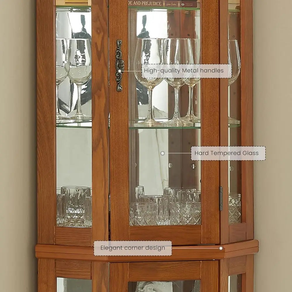 Curio Cabinet with Light Bulb, Tempered Glass Do, loor Standing Glass Display Cage with 6 Tempered Glass Shelves, Wine Cabinet S