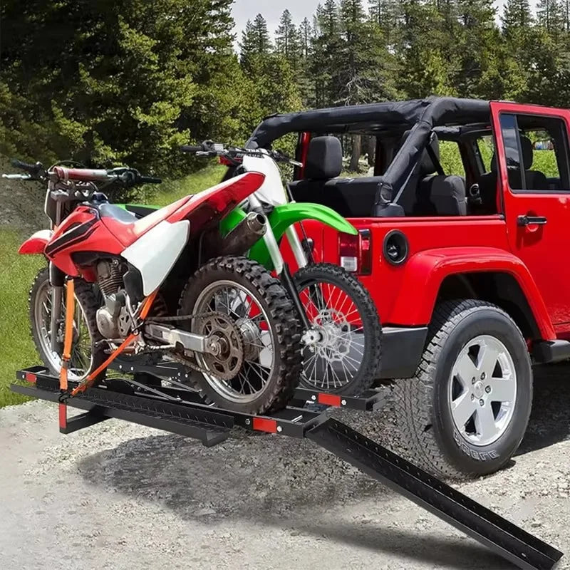 【2026】New Heavy Steel Motorcycle Carrier Hitch Mount Ramp Receiver Bike Carrier For 2 E-bikes Scooter Dirt Bike Trailer Hauler
