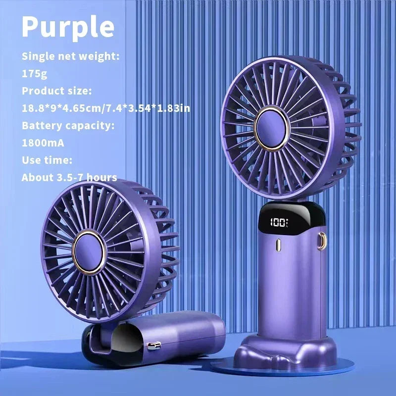 NEW Foldable Handheld Portable Fan Mini Foldable HandFan with USB Rechargeable Battery Desk Outdoor Neck Hanging 5 Speed Fan ﻿