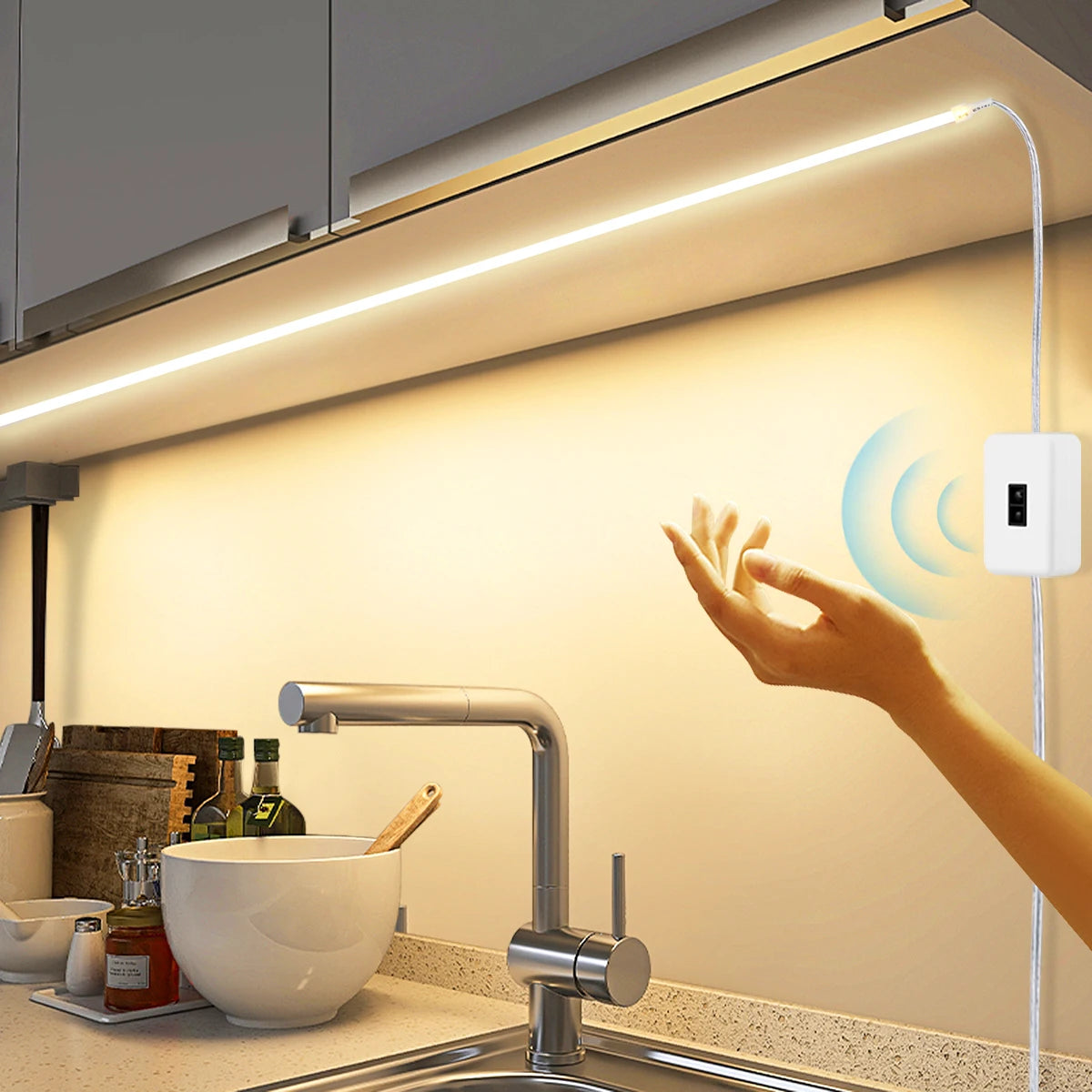 DC5V USB LED Under Cabinet Light COB Strip With Hand Scan / Dimmable Touch Sensor Switch / Push Switch For Kitchen Lighting