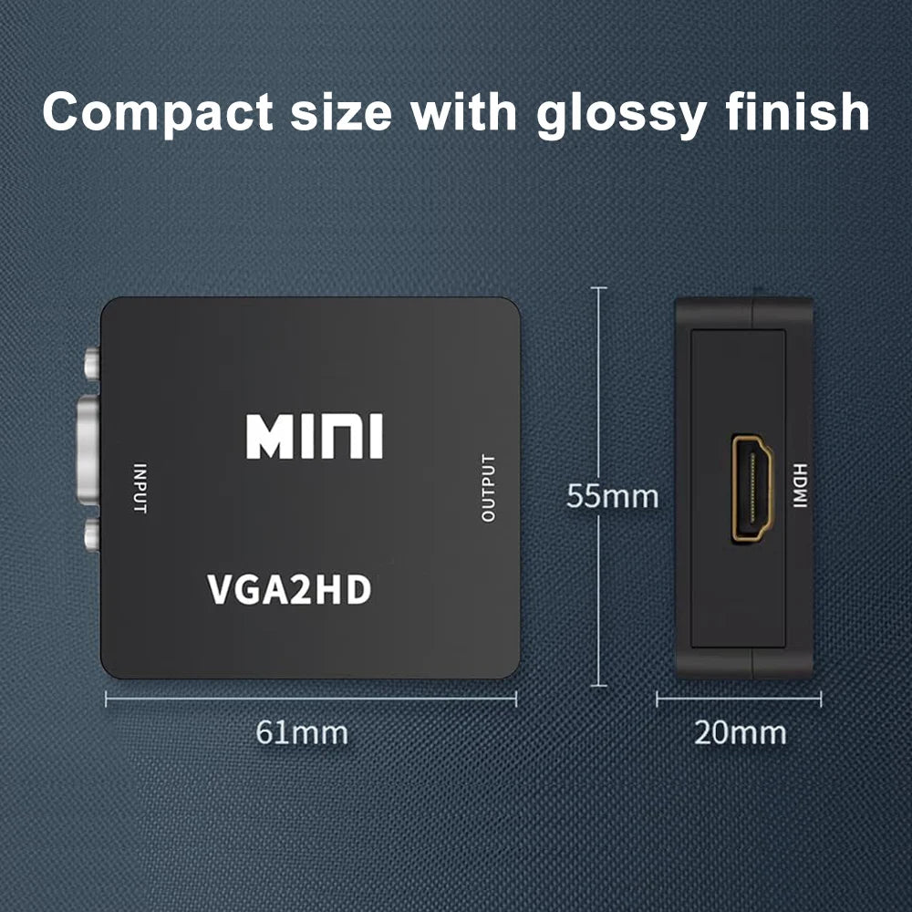 Mini VGA to HDMI-compatible Converter VGA2HDMI Video Box Audio Adapter HDTV 1080P For Notebook PC HD TV Projector TV Portable