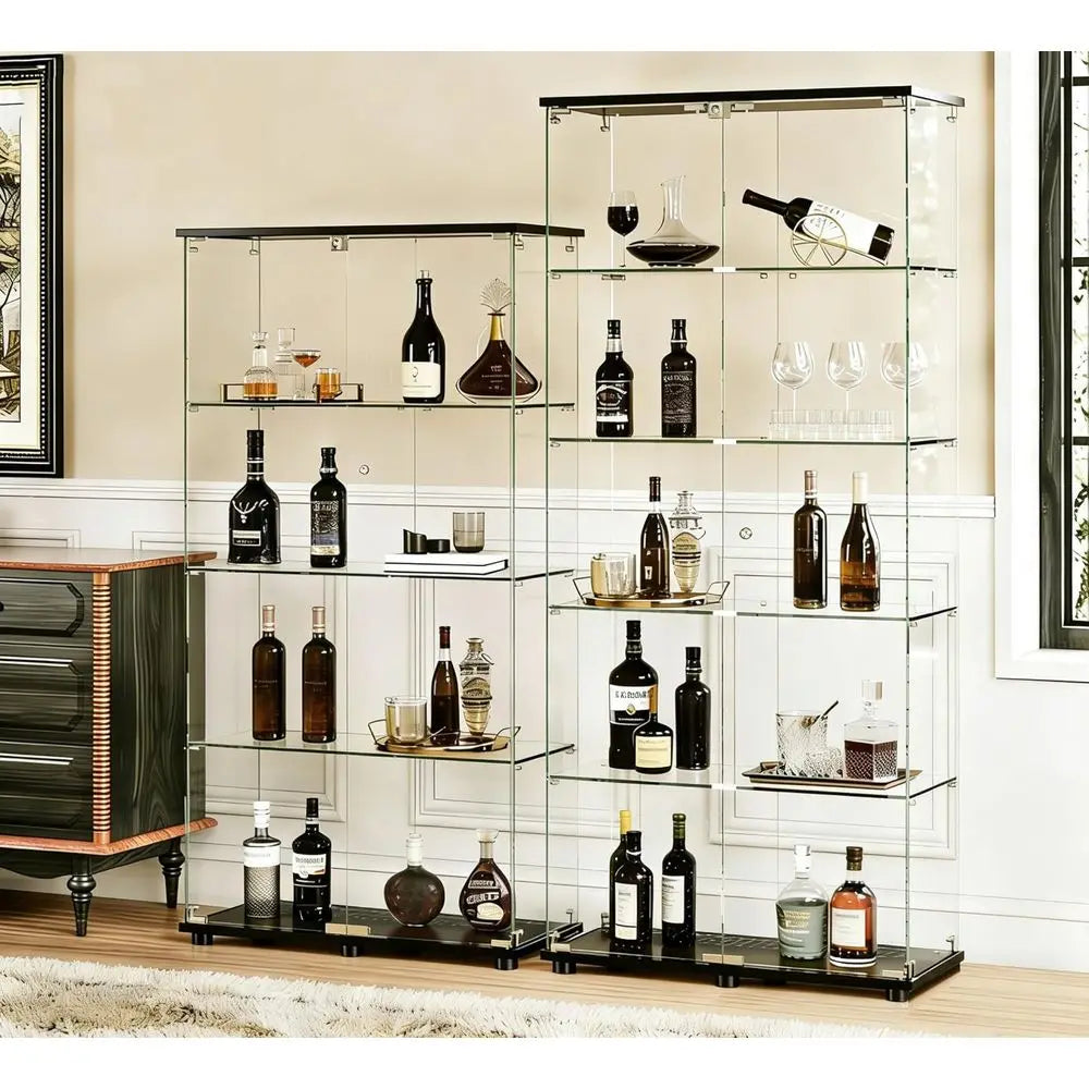 Double Door Glass Display Cabinet with Lock, 4-Shelf Curio for Collectibles, 31.7 W x 14.3 D x 64 H