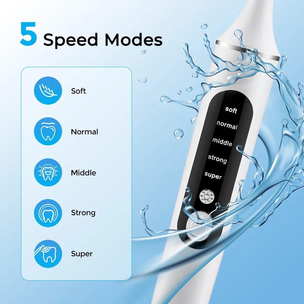 Electric Tooth Polisher Teeth Whitening Cleaner  6 Brush Heads LED Light Plaque Dental Tartar Remover Plaque Teeth Cleaning Set